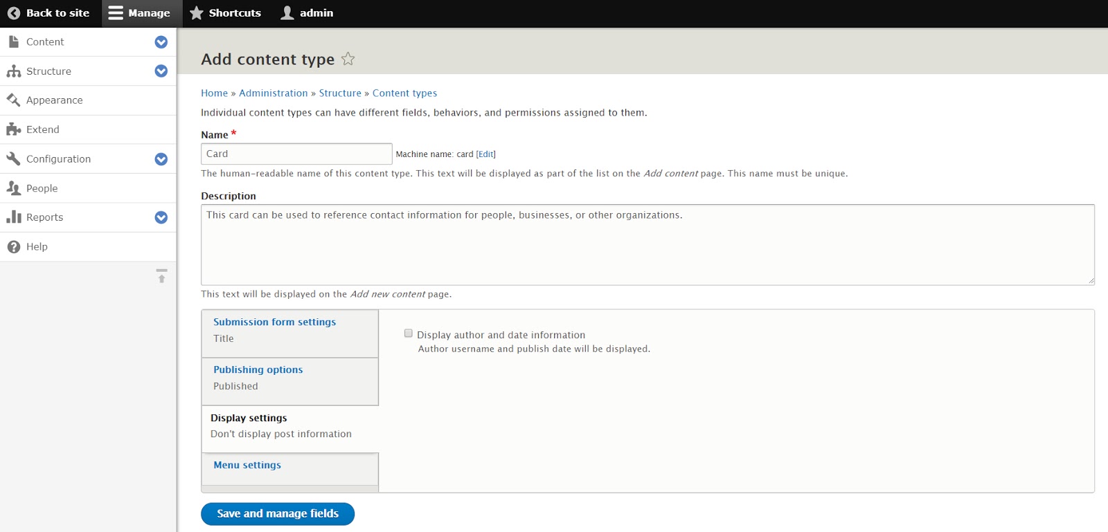 フィールドを持つdrupal 8のカスタムコンテンツタイプを作成する方法